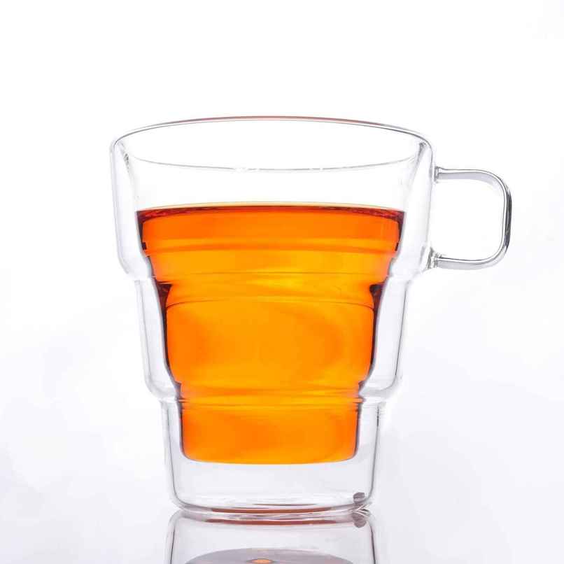 Femora Double Wall Coffee Mug 250Ml (8 Ounces) Clear Glass With Handle - Heat Resistant