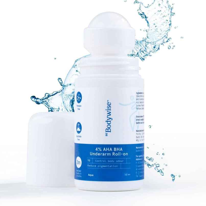 Be Bodywise 4% AHA BHA Under Arm Roll On | Controls Odour & Reduces Pigmentation | Aqua Fragrance Be Bodywise 4% AHA BHA Under Arm Roll On | Controls Odour & Reduces Pigmentation | Aqua Fragrance