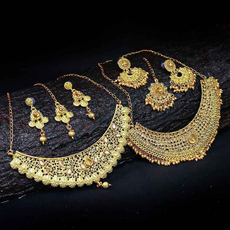 Sukkhi Glamorous Lct Gold Plated Pearl Choker Necklace Set Combo For Women