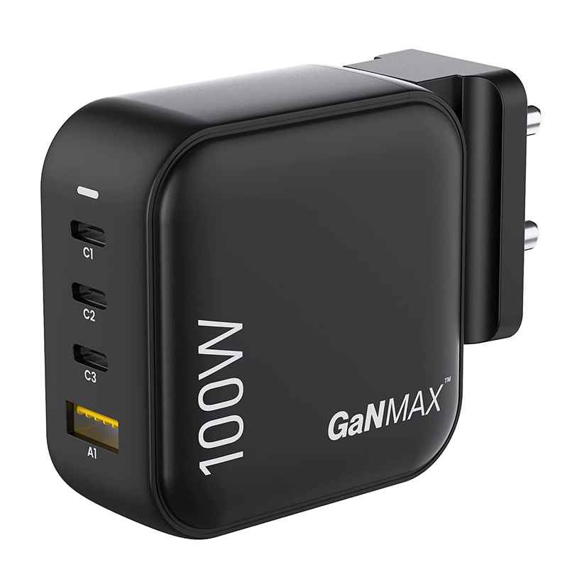 Ambrane 100W Charger Adapter | 4 Ports - 3 Type C & 1 Usb - Black