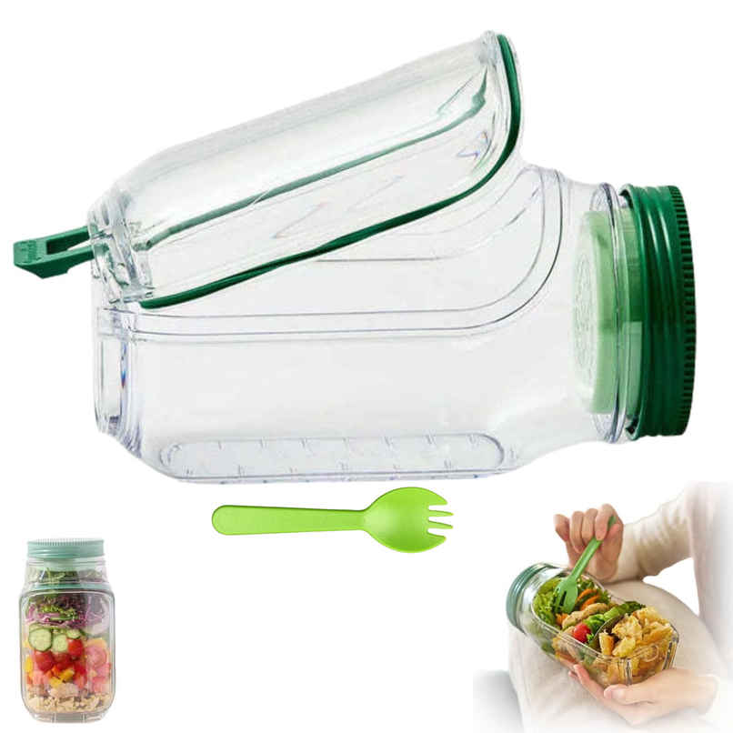 Travel Friendly Salad Jar with Fork Vertical Layering Food Container with Built In Bowl Design Travel Friendly Salad Jar with Fork Vertical Layering Food Container with Built In Bowl Design