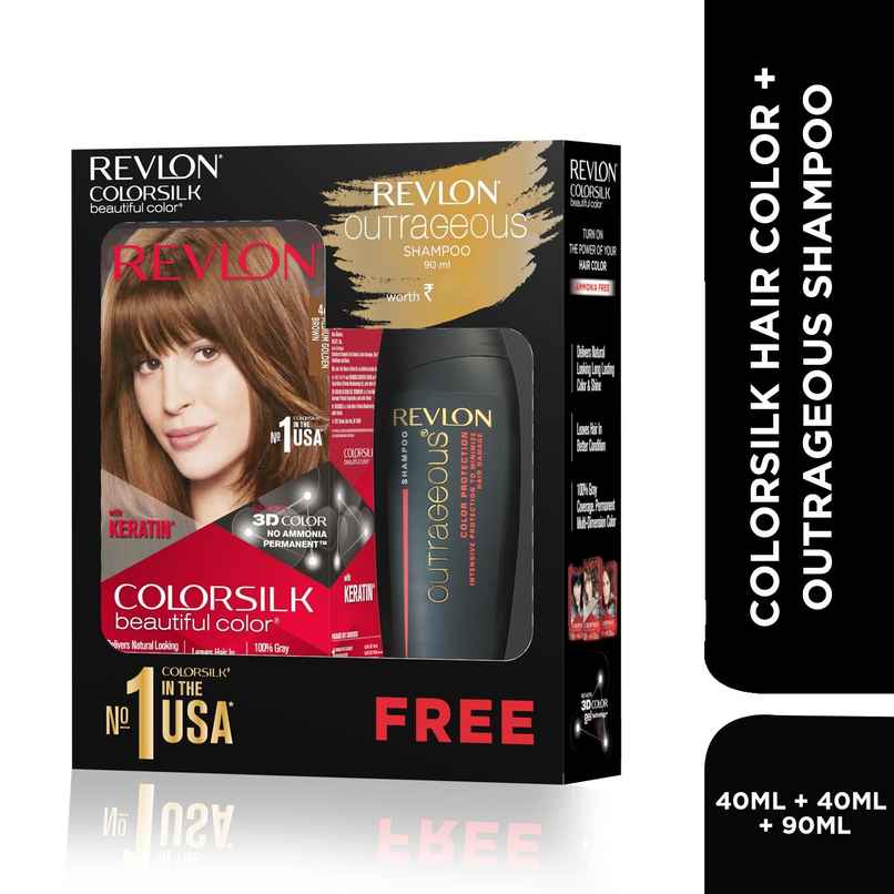 Revlon ColorSilk Hair Color with Keratin - 4G Medium Golden Brown - (with Outrageous Shampoo 90 ml) Revlon ColorSilk Hair Color with Keratin - 4G Medium Golden Brown - (with Outrageous Shampoo 90 ml)