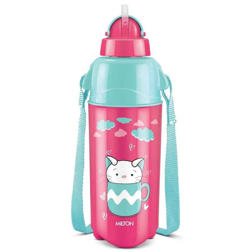 Milton Plastic Kool Trendy Insulated Water Bottle With Straw For Kids | Cherry Pink | 490 ml Milton Plastic Kool Trendy Insulated Water Bottle With Straw For Kids | Cherry Pink | 490 ml