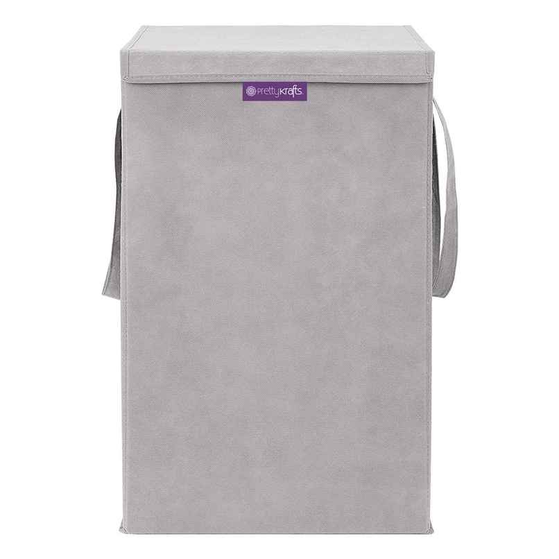 PrettyKrafts 75 L Foldable Laundry Basket L1113 | Cloth Storage Hamper with Lid & Handles | Grey - Large PrettyKrafts 75 L Foldable Laundry Basket L1113 | Cloth Storage Hamper with Lid & Handles | Grey - Large
