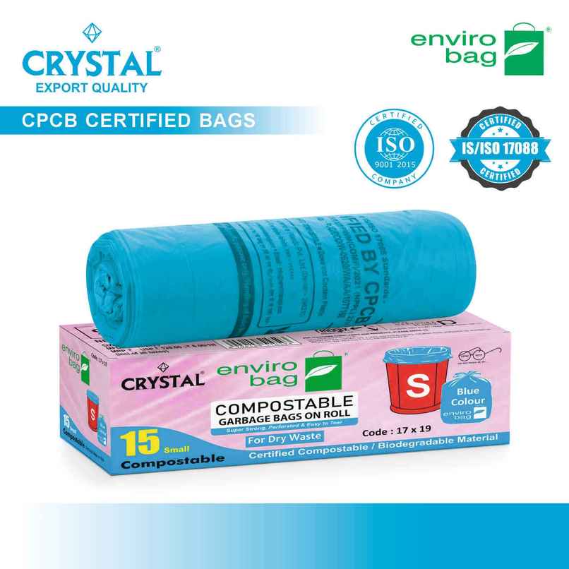 Crystal Small Garbage Bag 17x19, Compostable, Blue Colour Crystal Small Garbage Bag 17x19, Compostable, Blue Colour