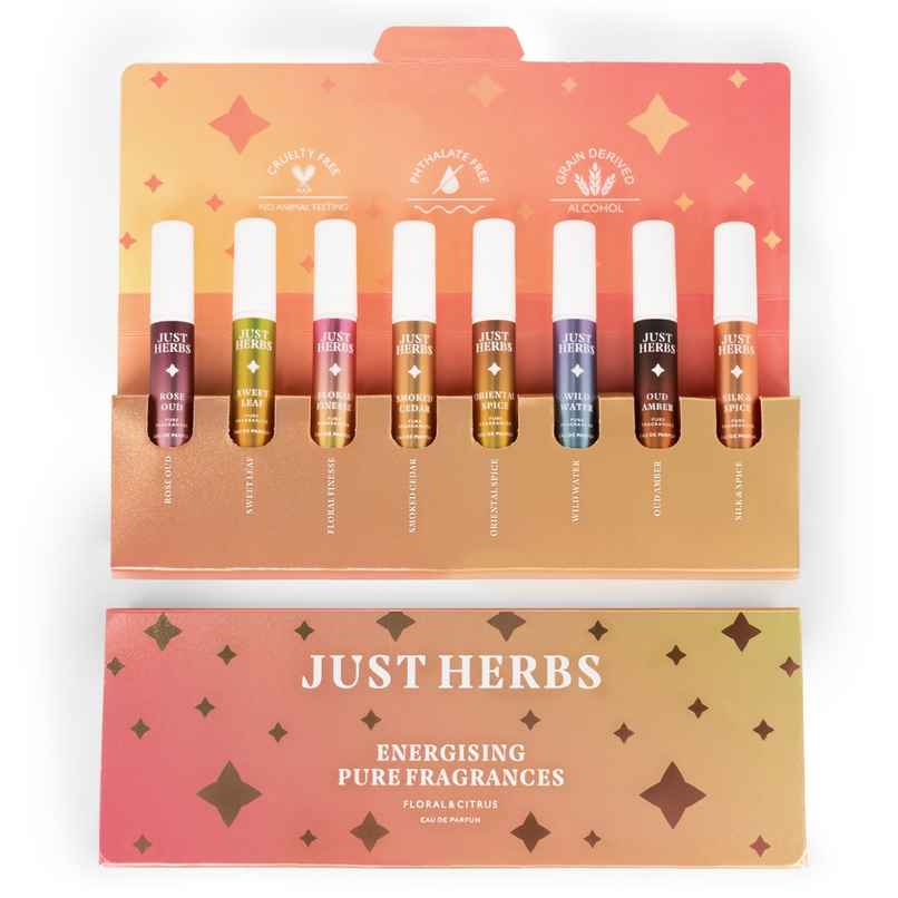 Just Herbs Energising Unisex Pure Fragrances Floral & Citrus Eau De Parfum | Set of 8