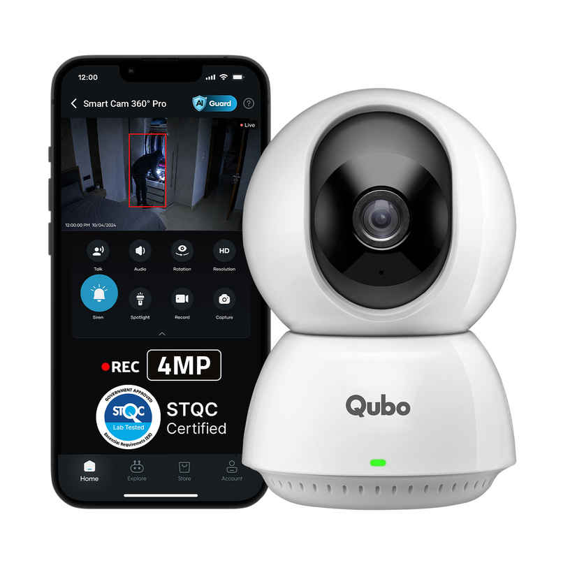 Qubo Smart Wifi Security Camera 360 degree 4MP | No SD Card Required, Records Directly on Cloud