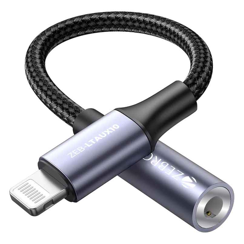Zebronics LTAux10, Lightning to 3.5 mm Converter, Built-in DAC Chip, Braided Cable Zebronics LTAux10, Lightning to 3.5 mm Converter, Built-in DAC Chip, Braided Cable