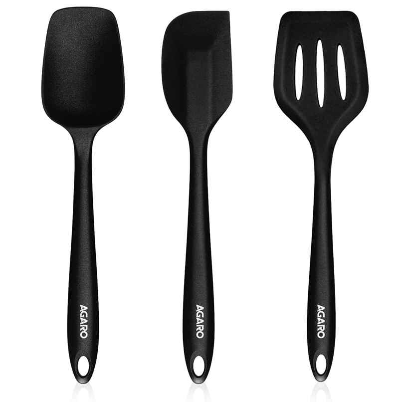 Agaro Delux Silicone Spatula Set of 3, Cooking and Mixing, for Non-Stick Cookware, Black