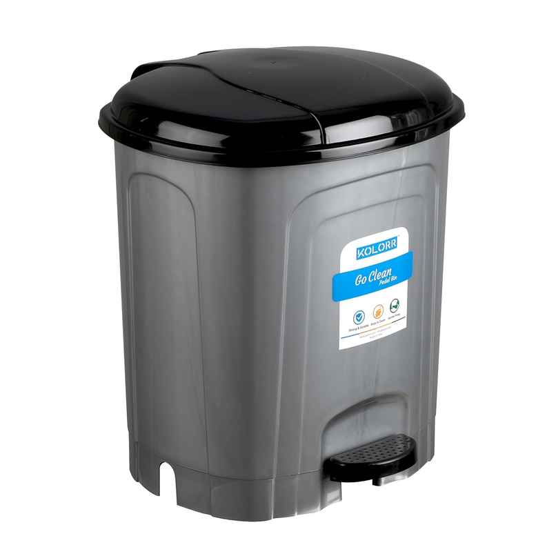Kolorr 23 Litres Plastic Pedal Dustbin Go Clean/Large Size Trash Can/ Home, Kitchen Silver