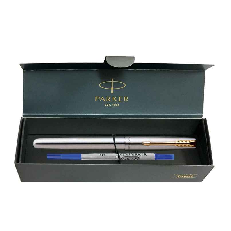 Parker Frontier Stainless Steel Gold Trim Roller Ball Pen Parker Frontier Stainless Steel Gold Trim Roller Ball Pen