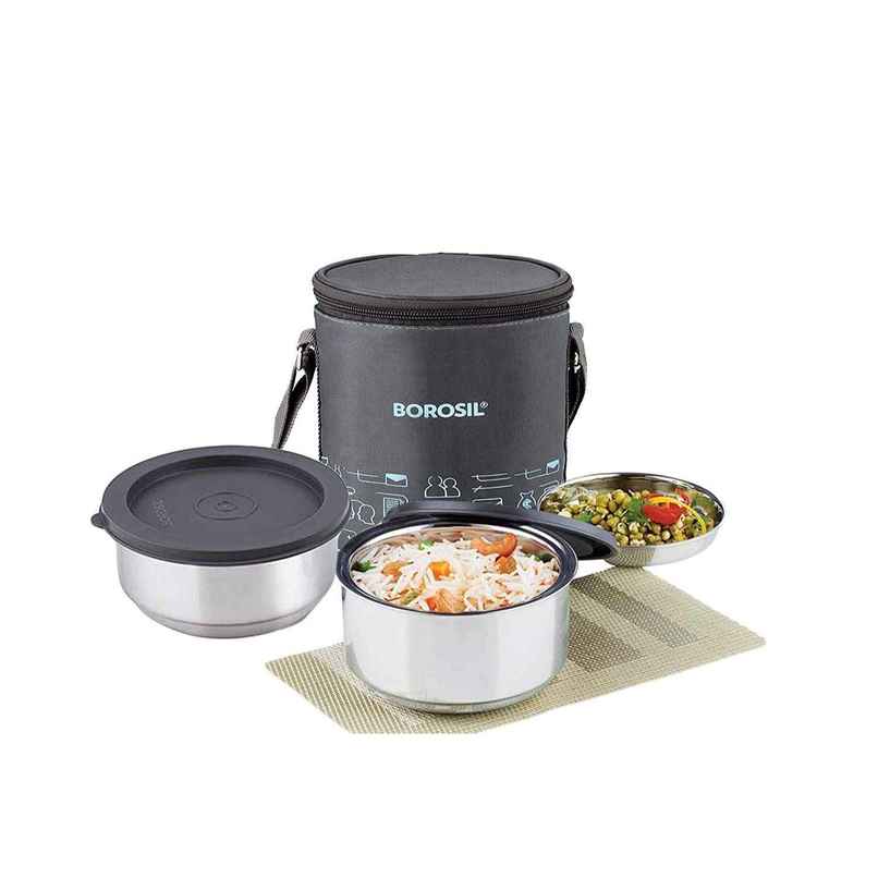 Borosil Carry Fresh Stainless Steel Lunchbox, 2pc Set (280ml x 1 + 180 ml x 1) Borosil Carry Fresh Stainless Steel Lunchbox, 2pc Set (280ml x 1 + 180 ml x 1)