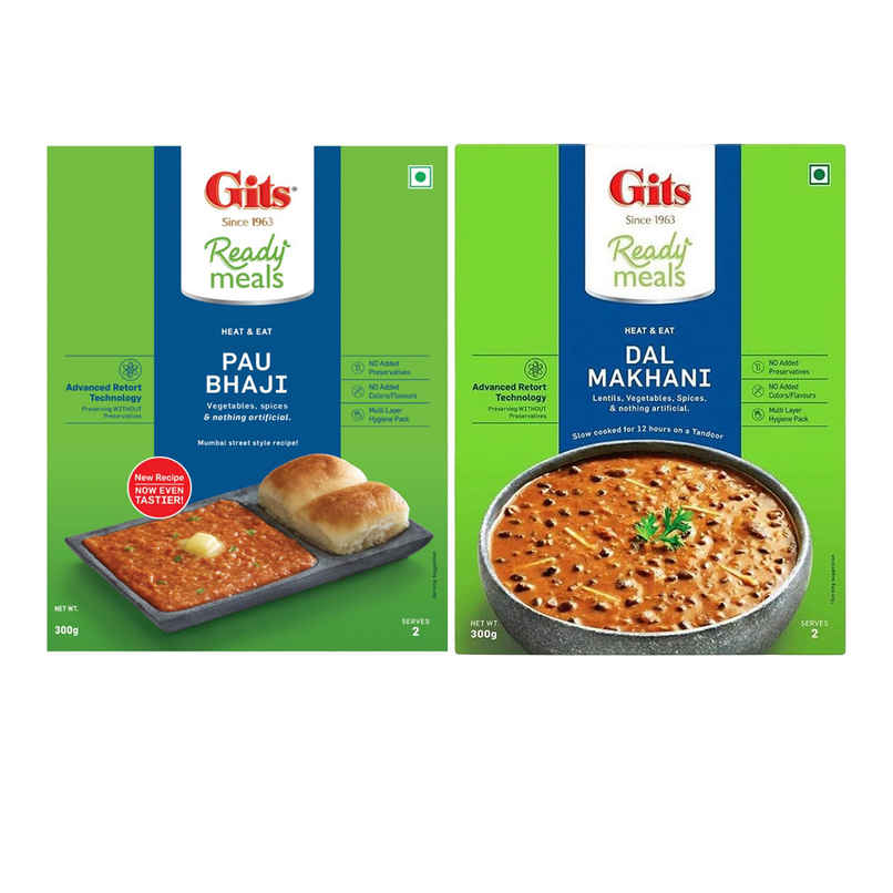 Gits Heat & Eat Pau Bhaji (300g) & Gits Dal Makhani Ready To Eat (300g) Combo 