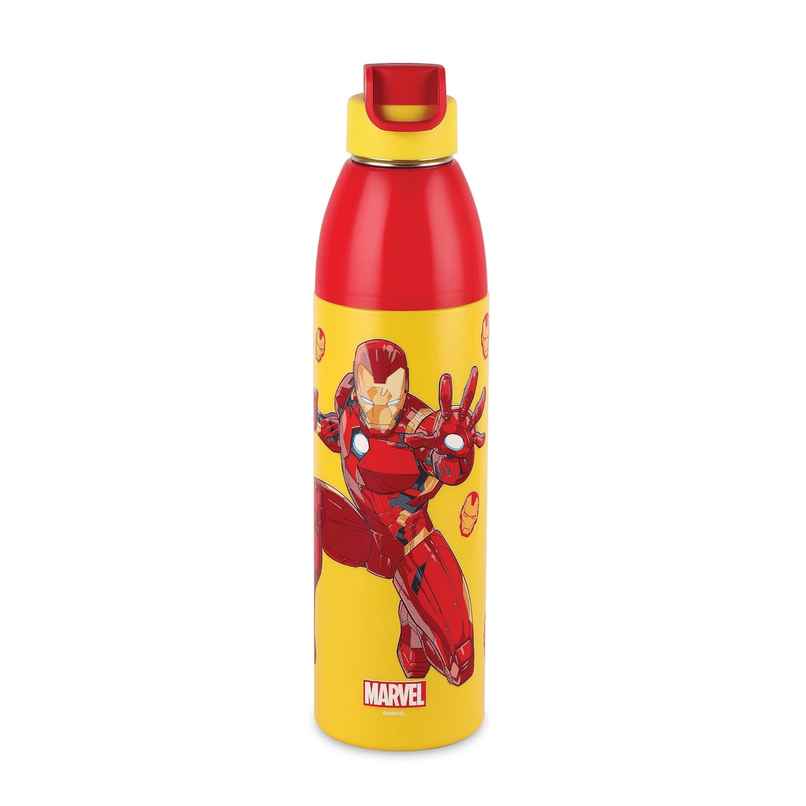CELLO Kidzbee Uranus 600 Iron Man Print Water Bottle 540ml, Yellow | Leakproof