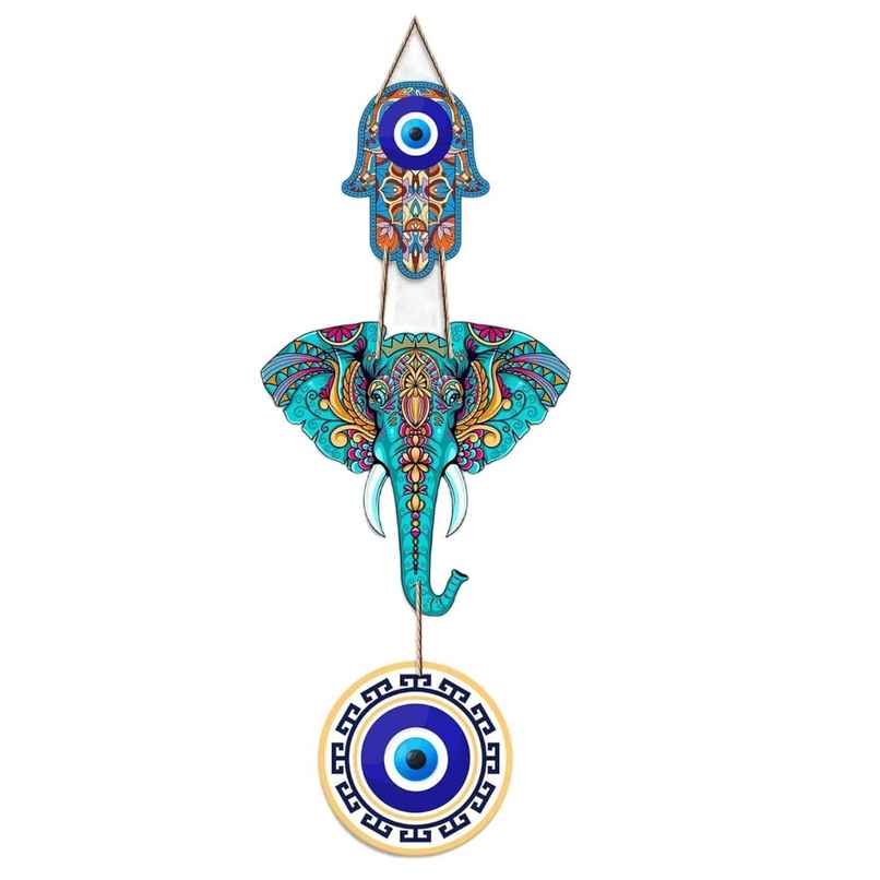 Daluci Wooden Wall Hanging For Home Decor | Hamsa Hand Peace Charm | Elephant