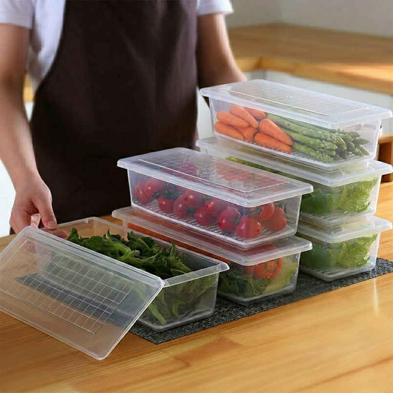 Senego Plastic Food Storage Fridge Airtight Containers With Lid And Drainer | 1.5 L - Transparent