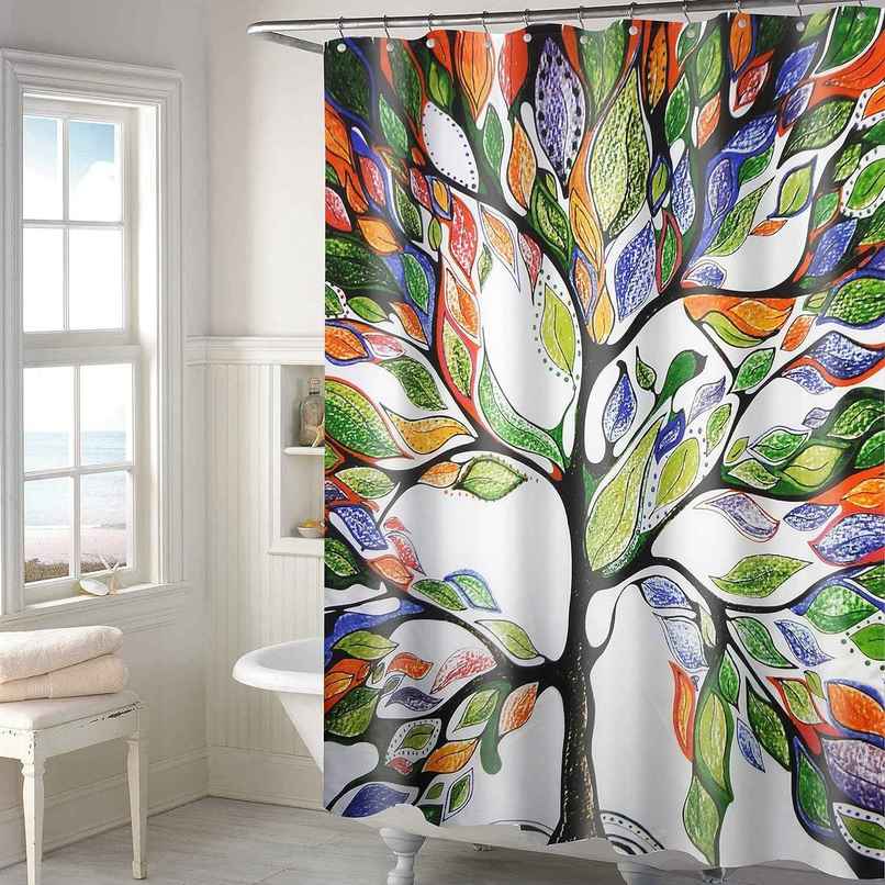 Lushomes Shower Curtain - Multi | Tree Printed | 12 Eyelets | 12 Hooks | 6 x 6.5 ft