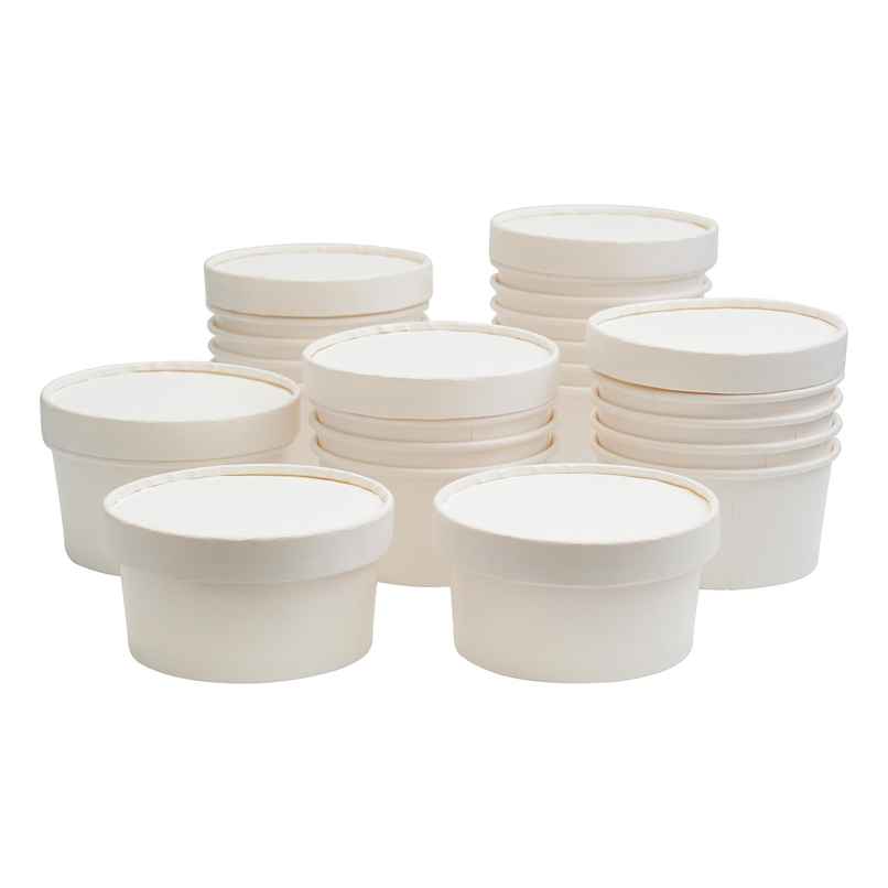 Disposable White Paper Container With Lid | Pack Of 20 | 250 ml | Tempware