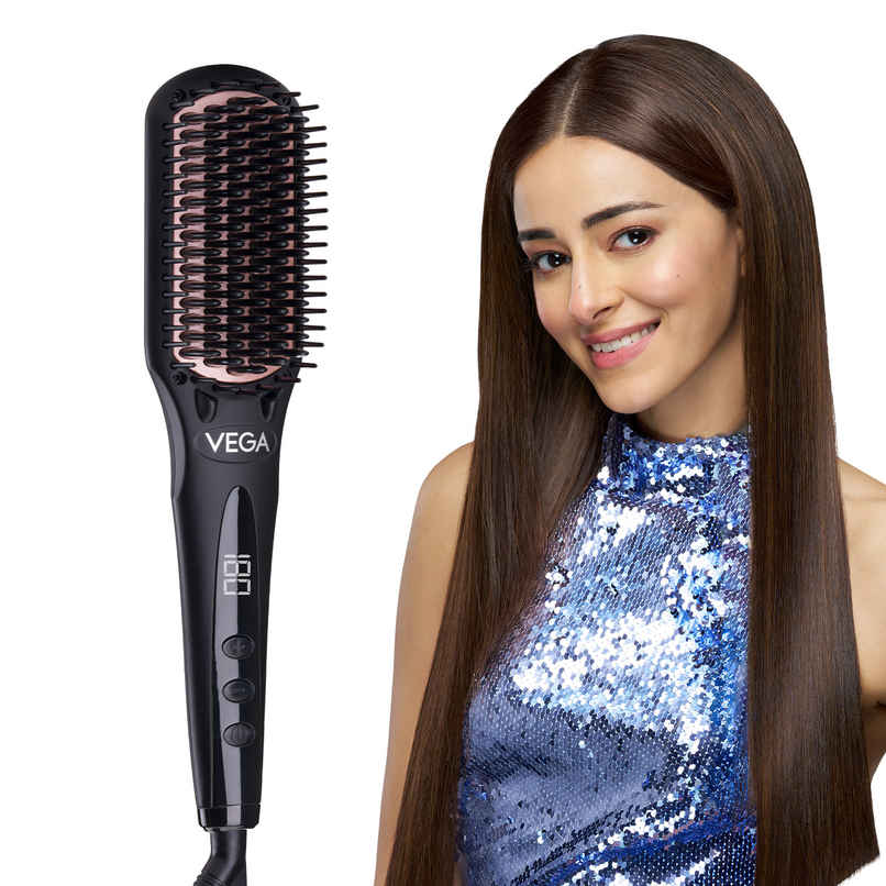 Vega Black Shine Hair Straightener Brush for Women, Straight in Min, (VHSB-04) Vega Black Shine Hair Straightener Brush for Women, Straight in Min, (VHSB-04)