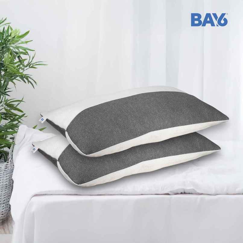 BAY6 Dual Tone Poly Knit Fiber Pillow - White & Grey, Premium Comfort | 68 X 45 cm