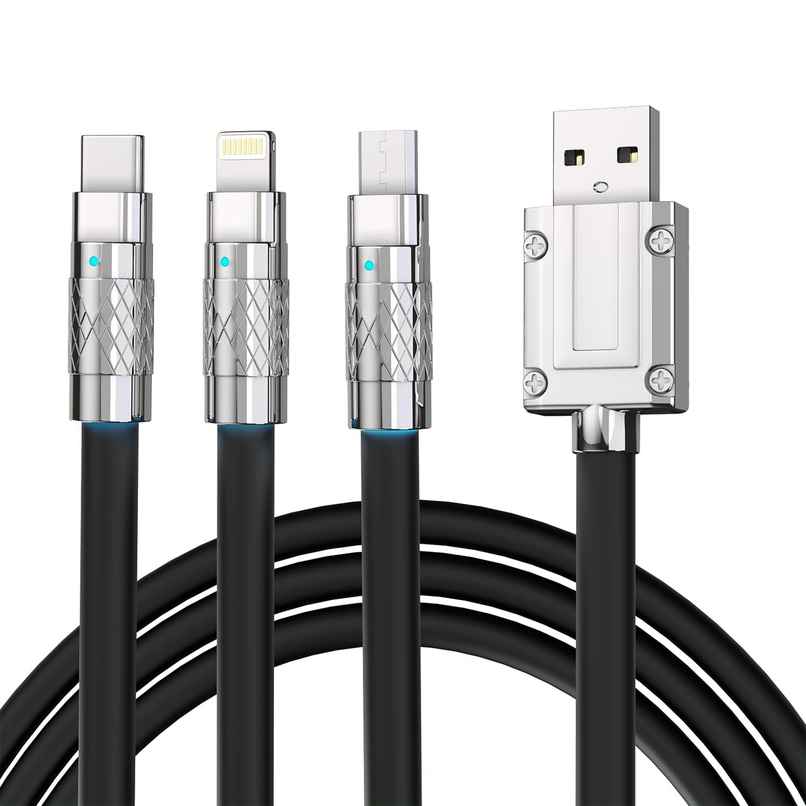 Sounce 3-in-1 120W Portable Fast Charging Data Cable | USB-C - Lightning & Micro-USB | Black