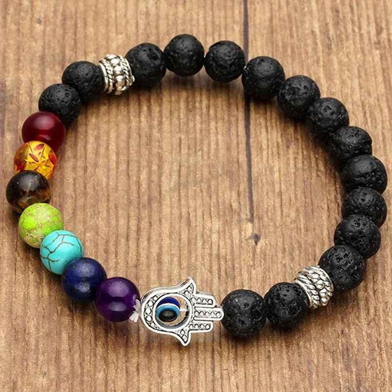 Shining Diva Fashion Spiritual Lava Rock Beads With 7 Chakra Evil Eye Unisex Bracelet | Rrsd9373b Shining Diva Fashion Spiritual Lava Rock Beads With 7 Chakra Evil Eye Unisex Bracelet | Rrsd9373b