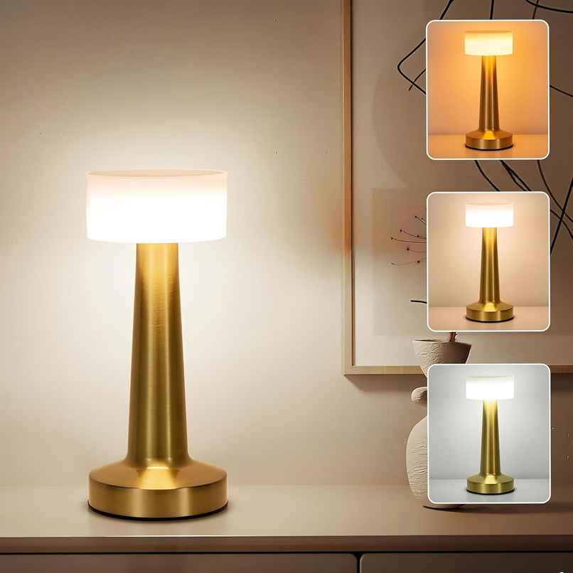 Desidiya Portable Golden LED Table Lamp Touch Control Rechargeable 3 Color LED Bedside Night Light