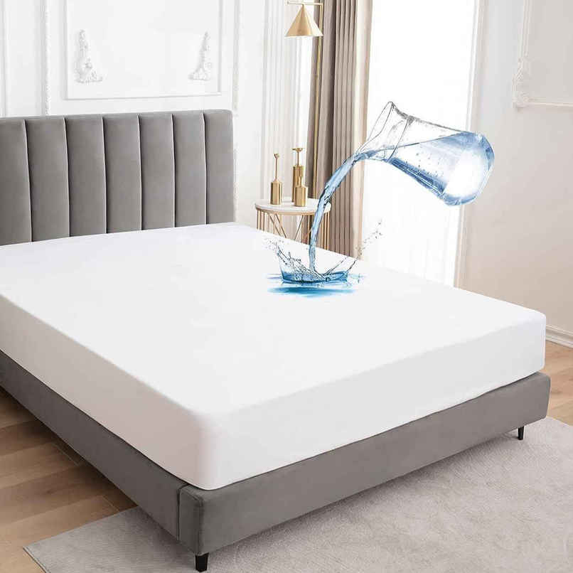 BAY6 White Terry Cotton 220 GSM Waterproof Mattress Protector For King Size Bed