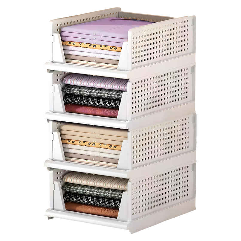 Senego by Trendy Home Folding Wardrobe Clothes Organizer - Pack of 4, Stackable (White) Senego by Trendy Home Folding Wardrobe Clothes Organizer - Pack of 4, Stackable (White)