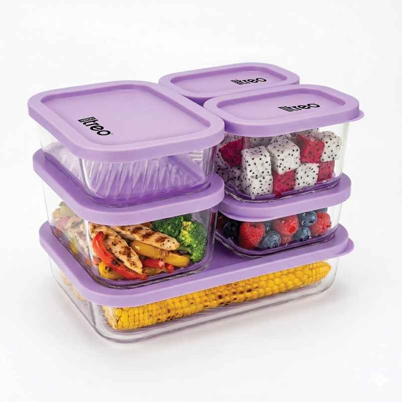 Treo by Milton Nutri Glass Food Storage Containers Set With Lids | Microwave Safe | Purple Treo by Milton Nutri Glass Food Storage Containers Set With Lids | Microwave Safe | Purple
