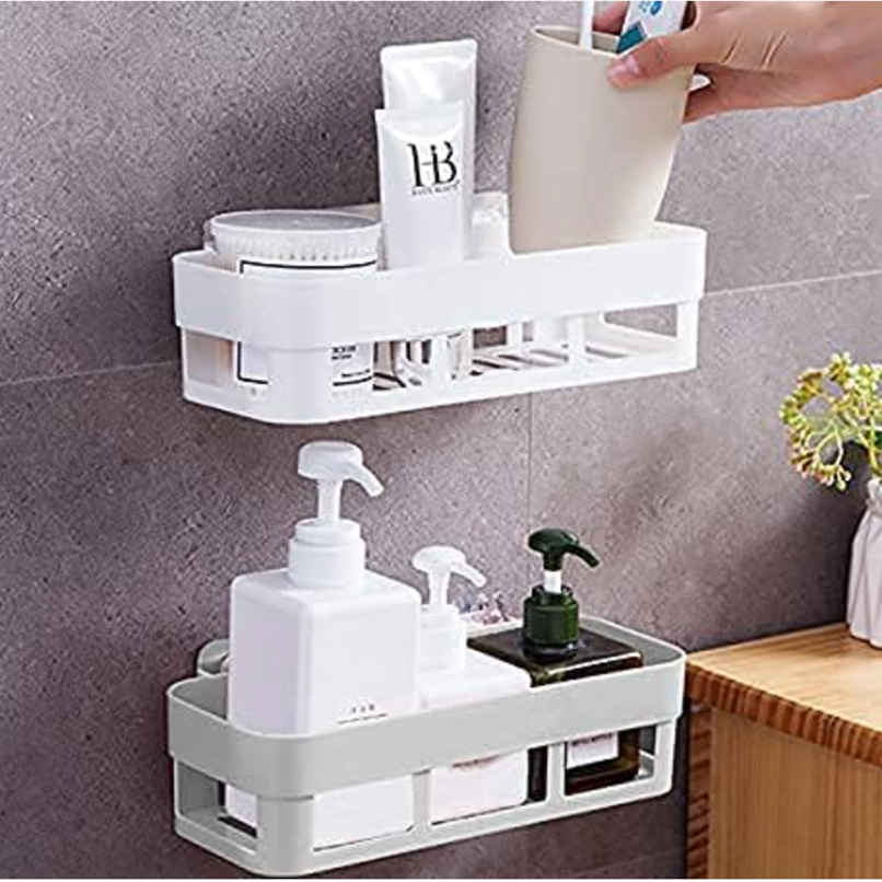 Perpetual Bathroom 1Shelf + 1Soap Dish Holder | Self-Adhesive Rack for Wall | Pack of 2