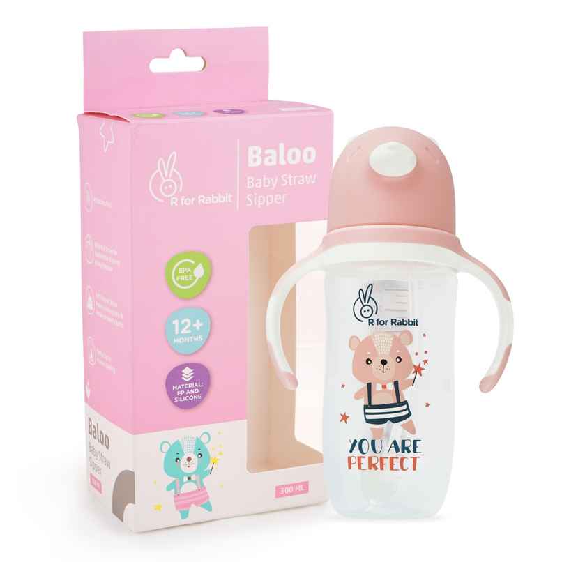 R for Rabbit Premium Baloo Baby Straw Sipper Bottle ( 300 ml Pink) R for Rabbit Premium Baloo Baby Straw Sipper Bottle ( 300 ml Pink)