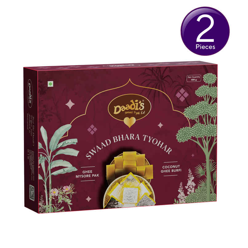 Daadi's Coconut Ghee Burfi & Ghee Mysore Pak | Gift Pack Combo Daadi's Coconut Ghee Burfi & Ghee Mysore Pak | Gift Pack Combo