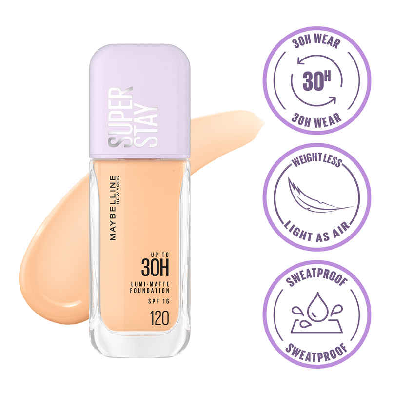 Maybelline Super Stay Lumi Matte Foundation 30H Longwear Light As Air, 120
