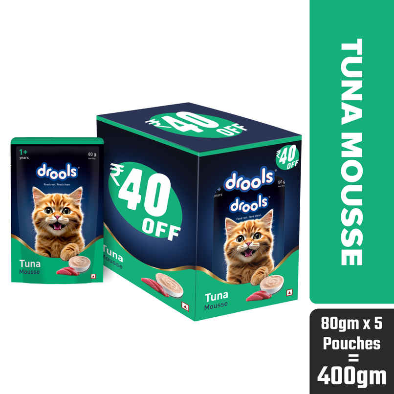 Drools Tuna Mousse Adult Cat Wet Food, 80g (4+1 Free Pack) Drools Tuna Mousse Adult Cat Wet Food, 80g (4+1 Free Pack)