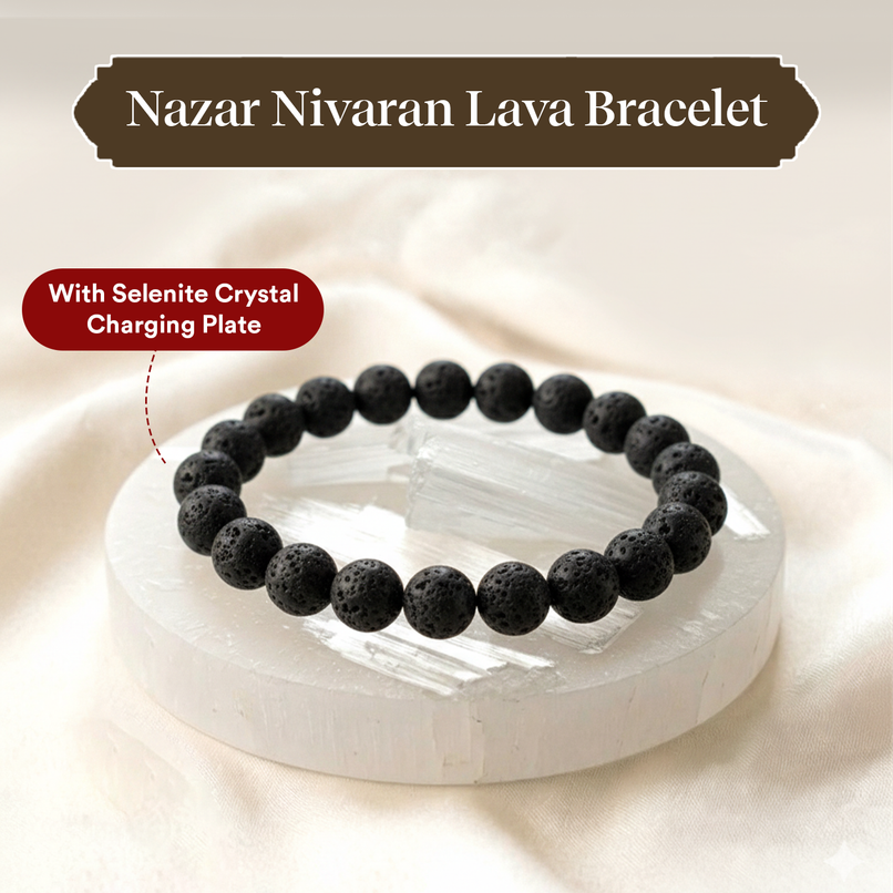 Pujashree Lava Bracelet With Raw Selenite Plate