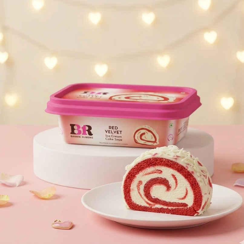 Baskin Robbins Red Velvet Ice Cream Roll Cake Slice | Rich Creamy Dessert Slice