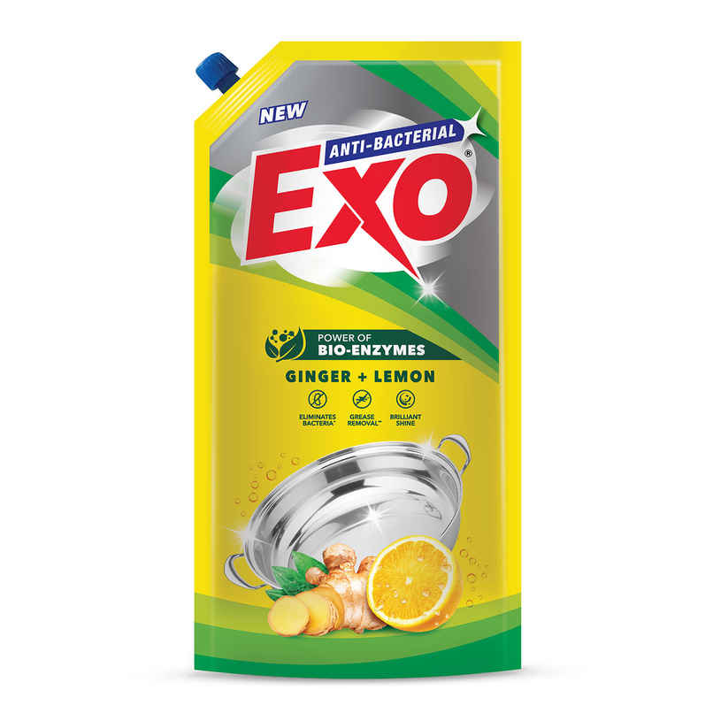 Exo Ginger & Lemon Anti Bacterial Dishwash Liquid | Tough Grease Removal with Power of Bio-Enzymes
