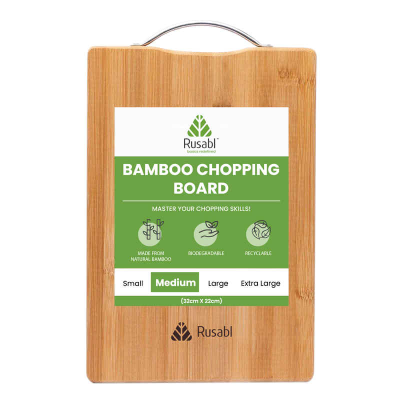 Rusabl Bamboo Chopping Board - BPA Free, Eco-Friendly, Anti-Microbial | Medium - 32 x 22 cm
