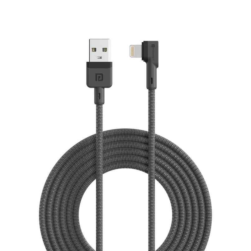 Portronics Konnect L 2M Fast Charging 3A 8 Pin USB Cable to Lightning cable with Charge & Sync Function - Grey