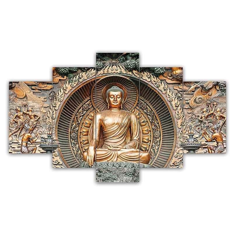 Perpetual Buddha Wall Painting for Living Room | Set of 5 - 3D Scenery | 75 x 43 cm | with Frames