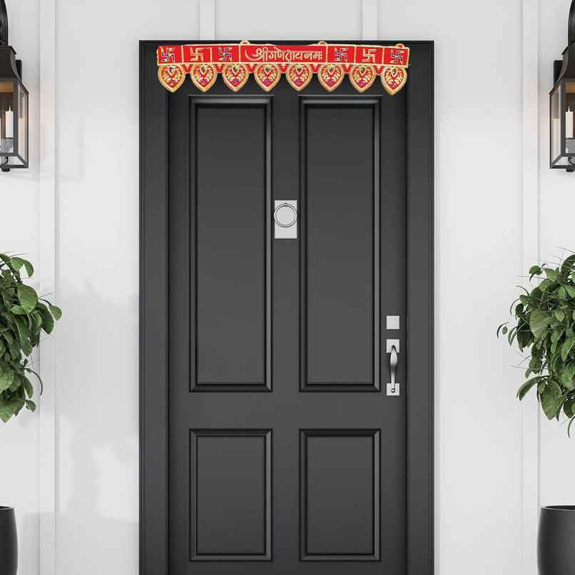 Sri Ganeshaya Namaha Toran | Main Door Decoration | Red & Gold | Samsidhi