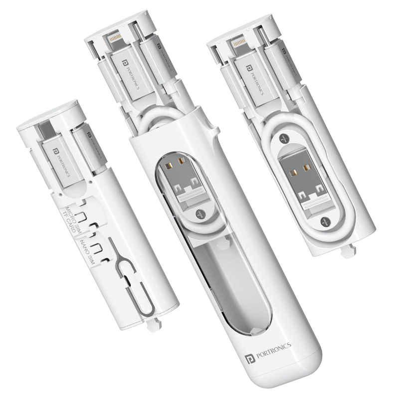 Portronics Snapcase 4 60W Multifunctional Fast Charging Data Cable Transparent Kit | White