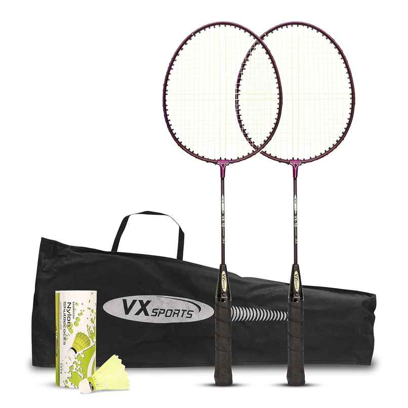 Vector X VXB-10 Badminton Kit | 2 Aluminum Rackets, 3 Nylon Shuttlecocks & 1 Full Cover | Maroon Vector X VXB-10 Badminton Kit | 2 Aluminum Rackets, 3 Nylon Shuttlecocks & 1 Full Cover | Maroon