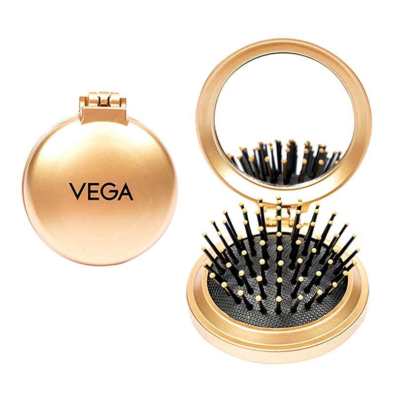 VEGA Compact Hair Brush with Foldable Mirror for Men and Women | R2-FM | Assorted