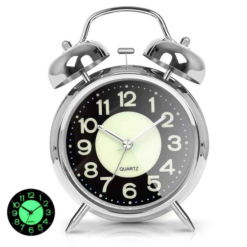 Perpetual Alarm Analog Clock | Non-Ticking Quartz with Backlight | Neon Silver - 11.4 cm Perpetual Alarm Analog Clock | Non-Ticking Quartz with Backlight | Neon Silver - 11.4 cm