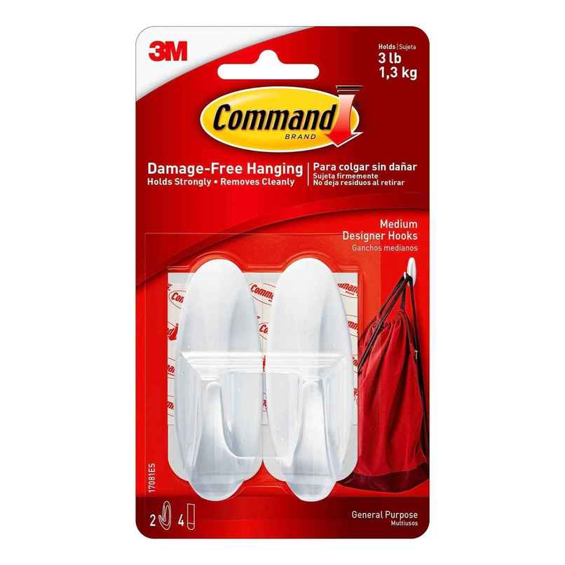 Command Adhesive Damage free Hooks for wall | 2 hooks | 4 strips | Holds Upto 1.3 kg Command Adhesive Damage free Hooks for wall | 2 hooks | 4 strips | Holds Upto 1.3 kg