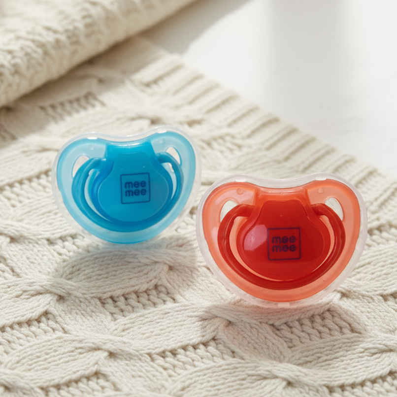Mee Mee Baby Pacifier Ultra Light Soft Silicone Nipple | BPA Free | Red/Blue