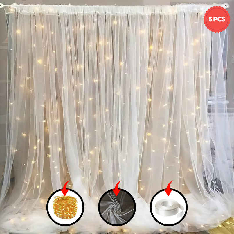 Festive Birthday Decoration Kit 5Pcs with Net Curtains | LED Light & Ribbon | BeyondLuv Festive Birthday Decoration Kit 5Pcs with Net Curtains | LED Light & Ribbon | BeyondLuv
