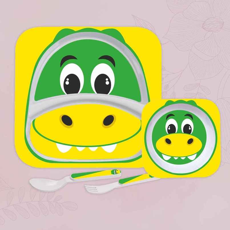 Cello Kids Meal Melamine Dinner Set with Crocodile Print Yellow, Set of 4 Cello Kids Meal Melamine Dinner Set with Crocodile Print Yellow, Set of 4